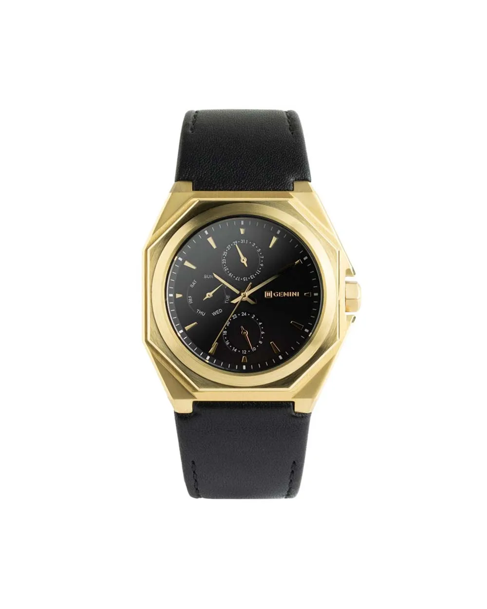 42mm golden steel watch with Italian leather strap