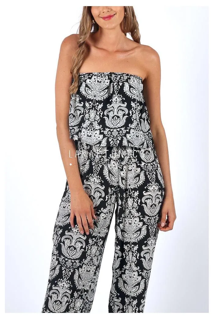 Bandeau Jumpsuit in Chakra Black Print