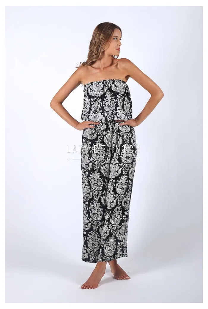 Bandeau Jumpsuit in Chakra Black Print