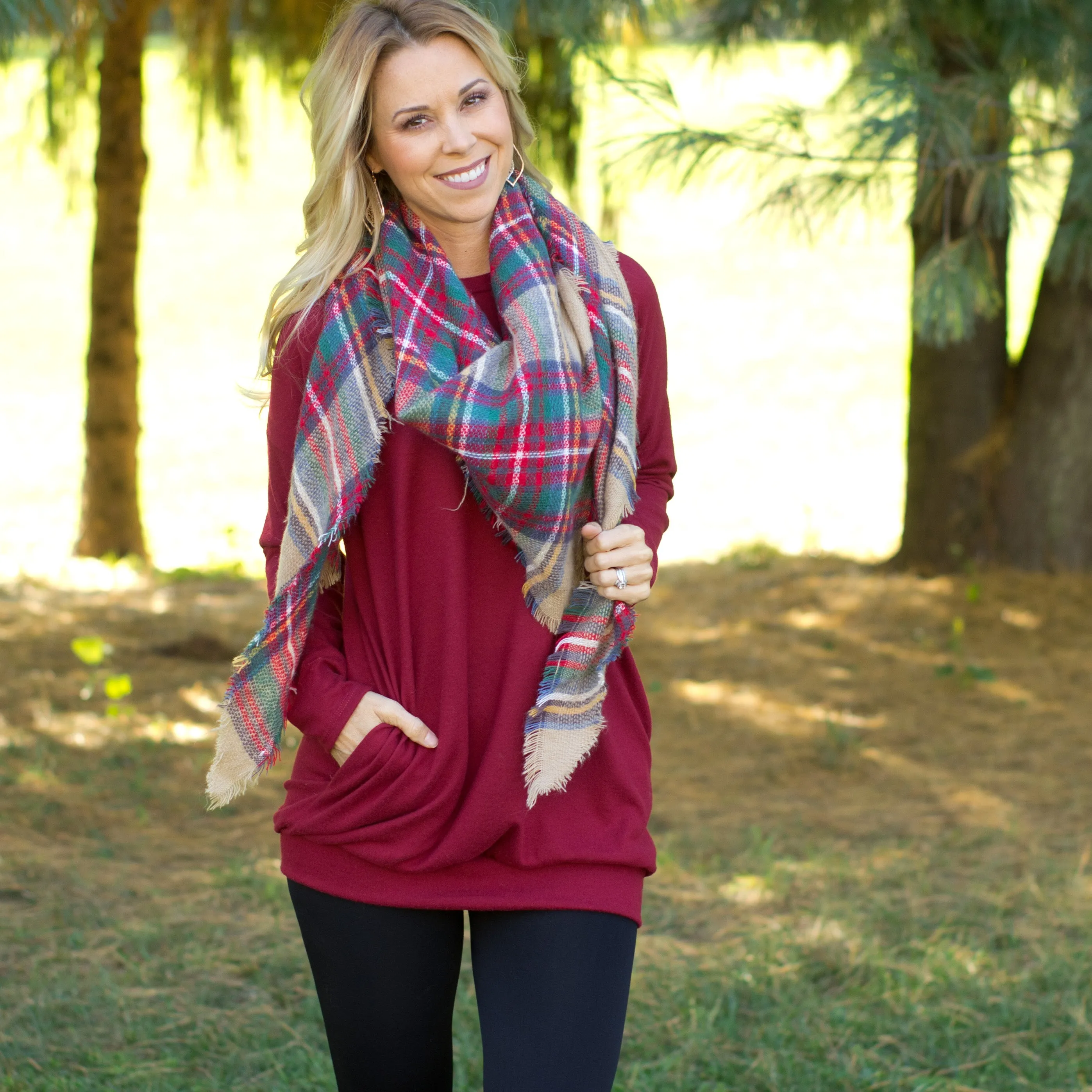 Beige and Red Blanket Scarf