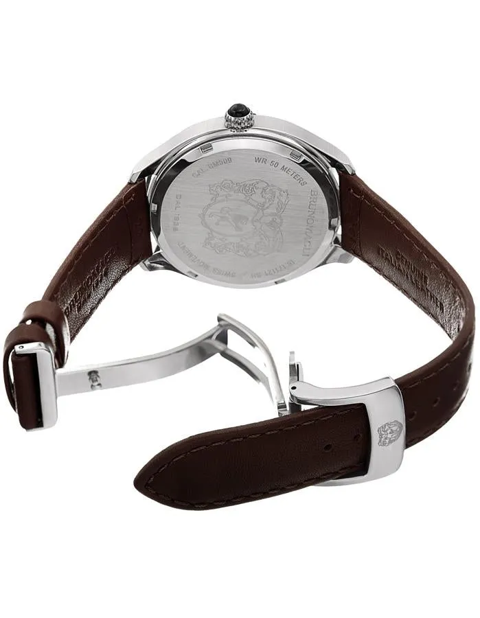 Bruno Magli Mens Luca Stainless Steel Watch - Perforated Band - Dark Brown