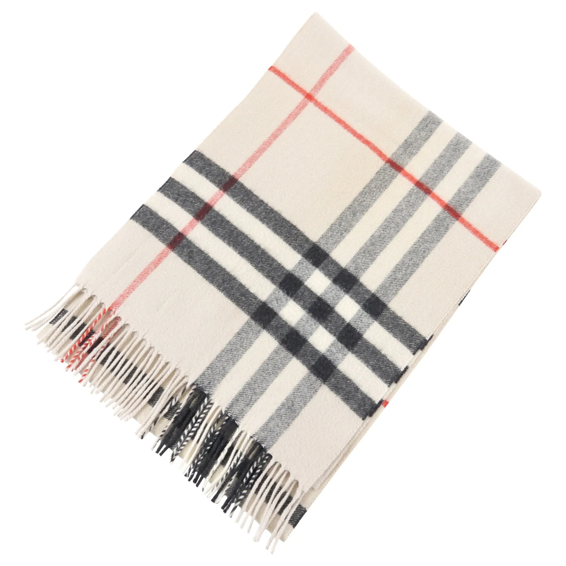 Burberry Stone White Cashmere Check Scarf