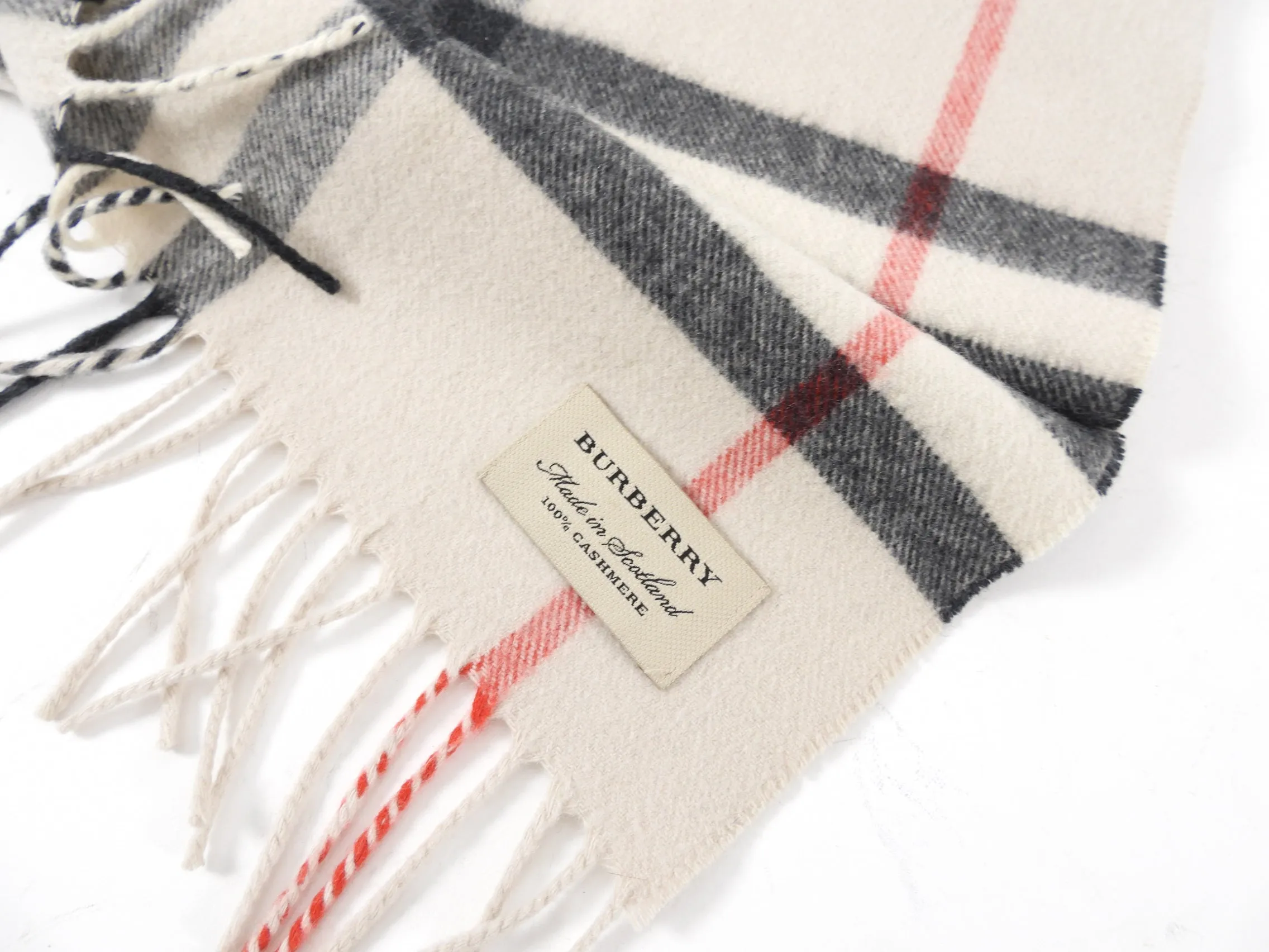 Burberry Stone White Cashmere Check Scarf