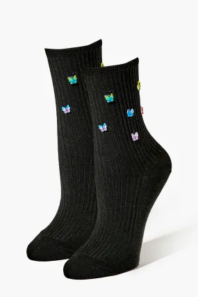 Butterfly Embellished Crew Socks