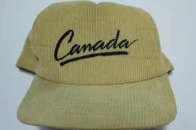 Canada Embroidered Script Vintage Corduroy 80s Adjustable Back Snapback Hat