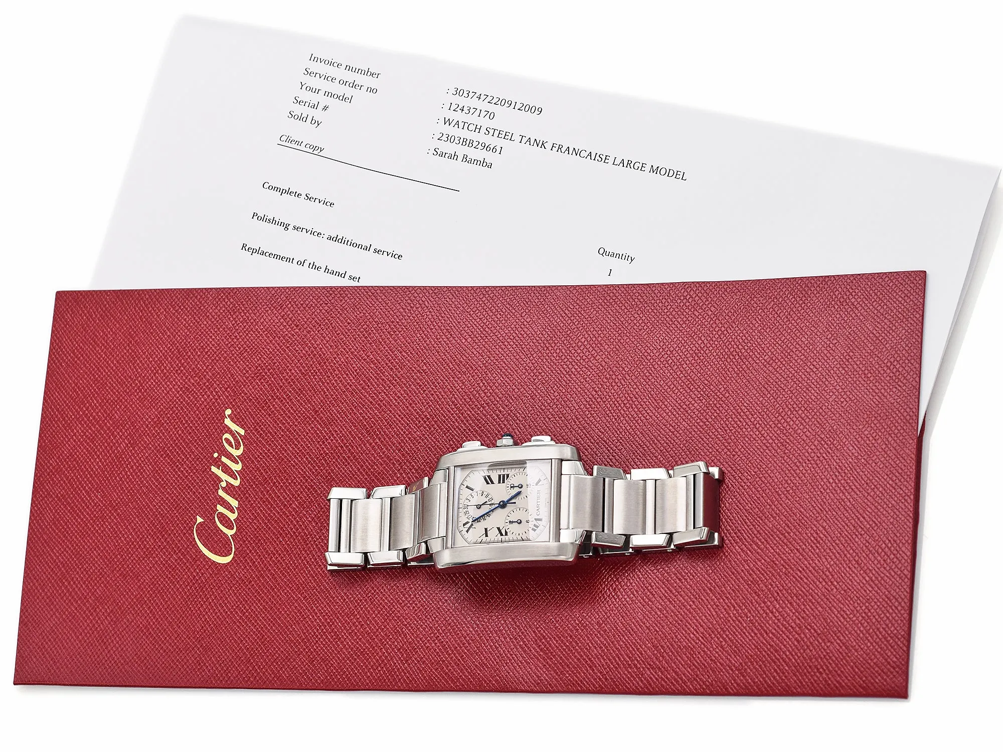 Cartier 2303 Tank Francaise Chronoflex Quartz Men's Large Watch   Service Paper