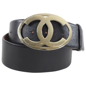 Chanel Vintage 00V Large CC Buckle Black Leather Belt - 90/36