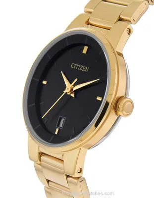 Citizen Quartz Ladies Watch - Black Dial - Gold Tone Case and Bracelet