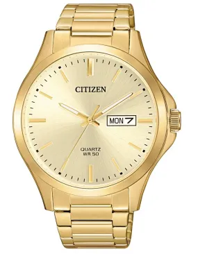 Citizen Quartz Mens Watch - Gold-Tone - Champagne Dial - Day/Date - Bracelet