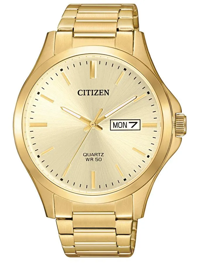 Citizen Quartz Mens Watch - Gold-Tone - Champagne Dial - Day/Date - Bracelet