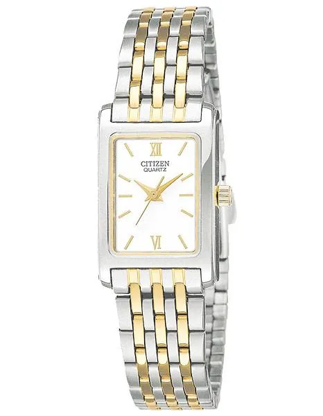 Citizen Quartz Two-Tone Ladies Watch - White Dial - Rectangular Case - Bracelet