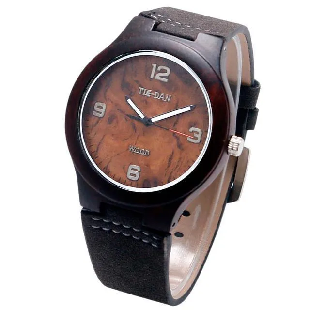 Classical Bamboo Wooden Watch for Ladies Genuine Leather Band