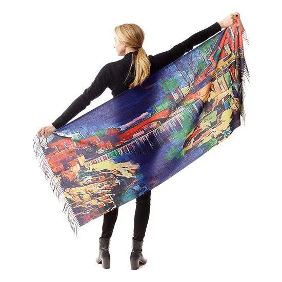 Colorful Houses Painting Printed Scarf