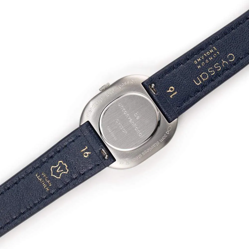 CYS6 Watch with White & Silver Dial | Navy Vegan Leather Strap