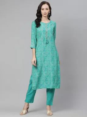 Divena Green Muslin Straight Kurta with Pants