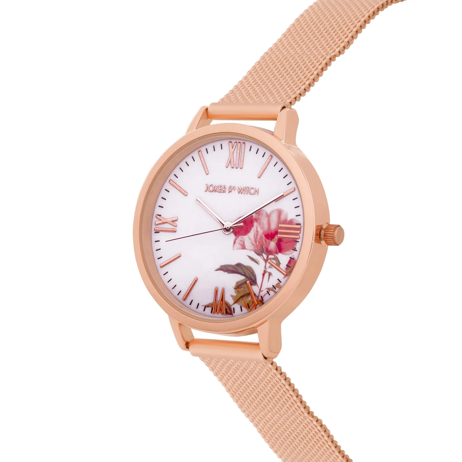 Edna Rosegold Printed Dial Mesh Strap Watch