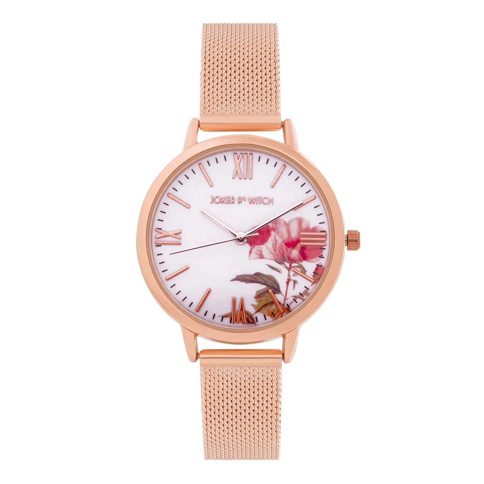 Edna Rosegold Printed Dial Mesh Strap Watch