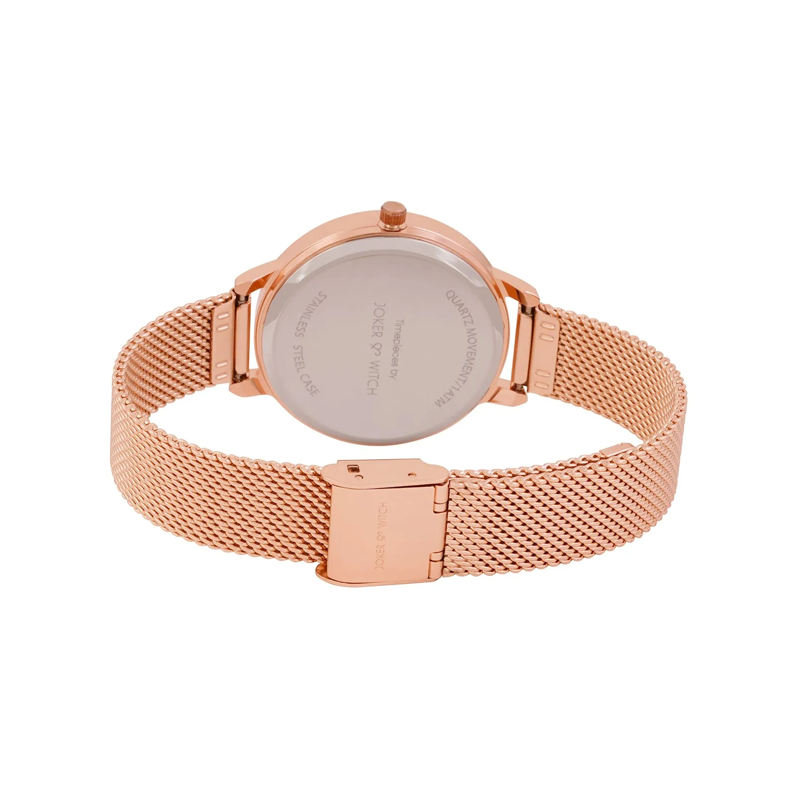 Edna Rosegold Printed Dial Mesh Strap Watch