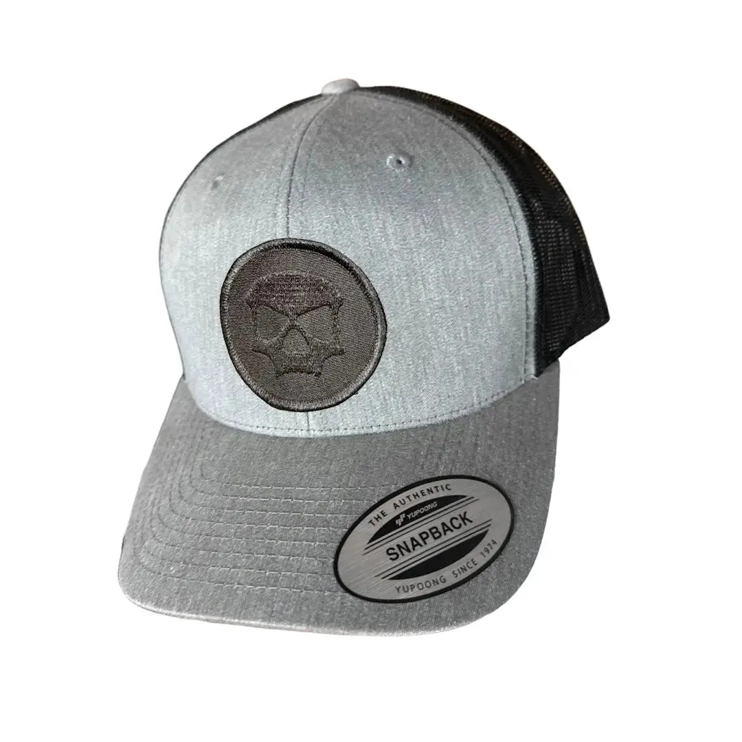 Flexfit Snapback Hat - Light Grey / Black Mesh (Skull Icon)