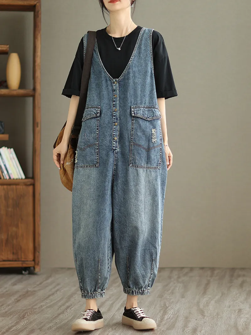 Foggy Season Women's Denim High Waist Jumpsuit