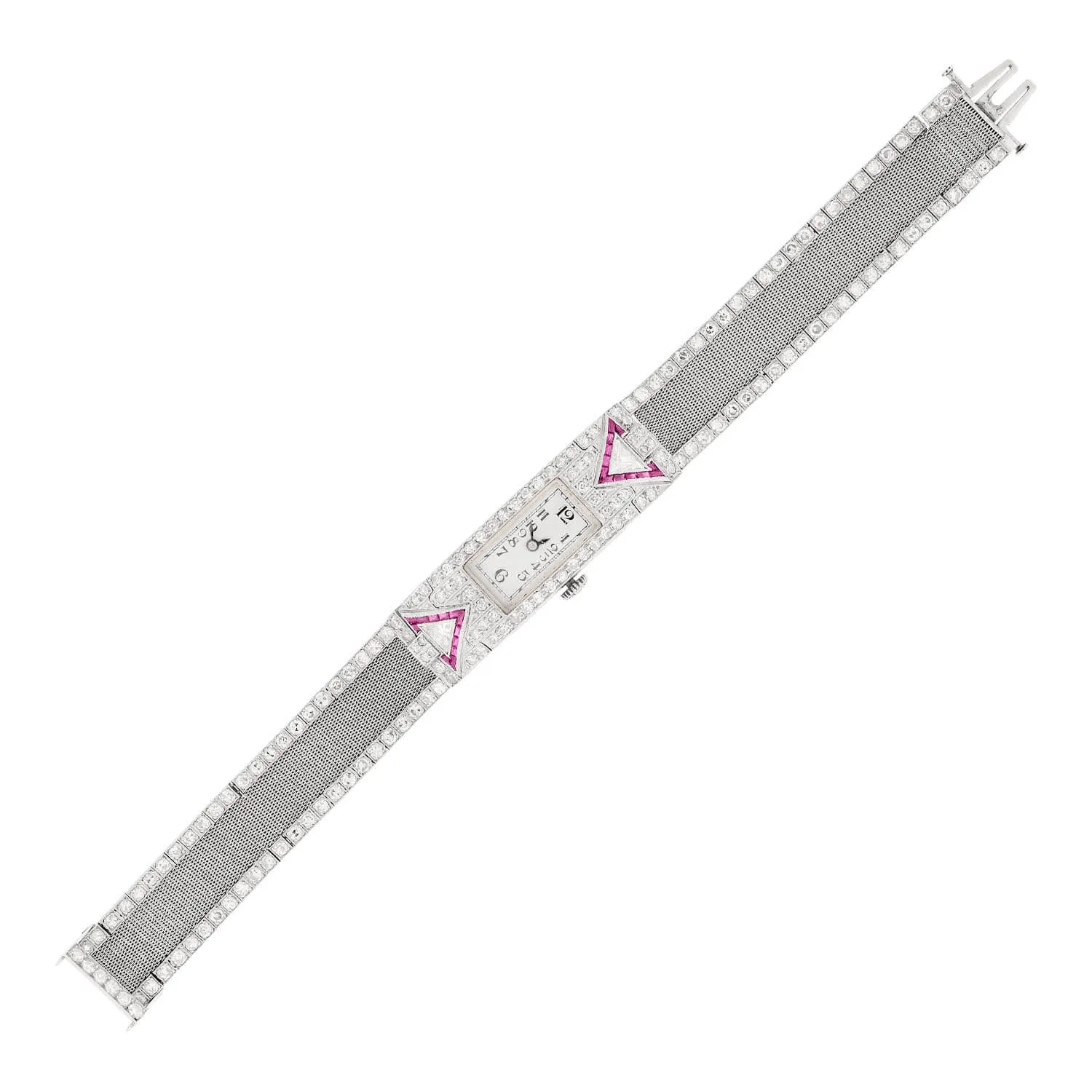 GLYCINE Art Deco Platinum Ruby & Diamond Watch 2.50ctw