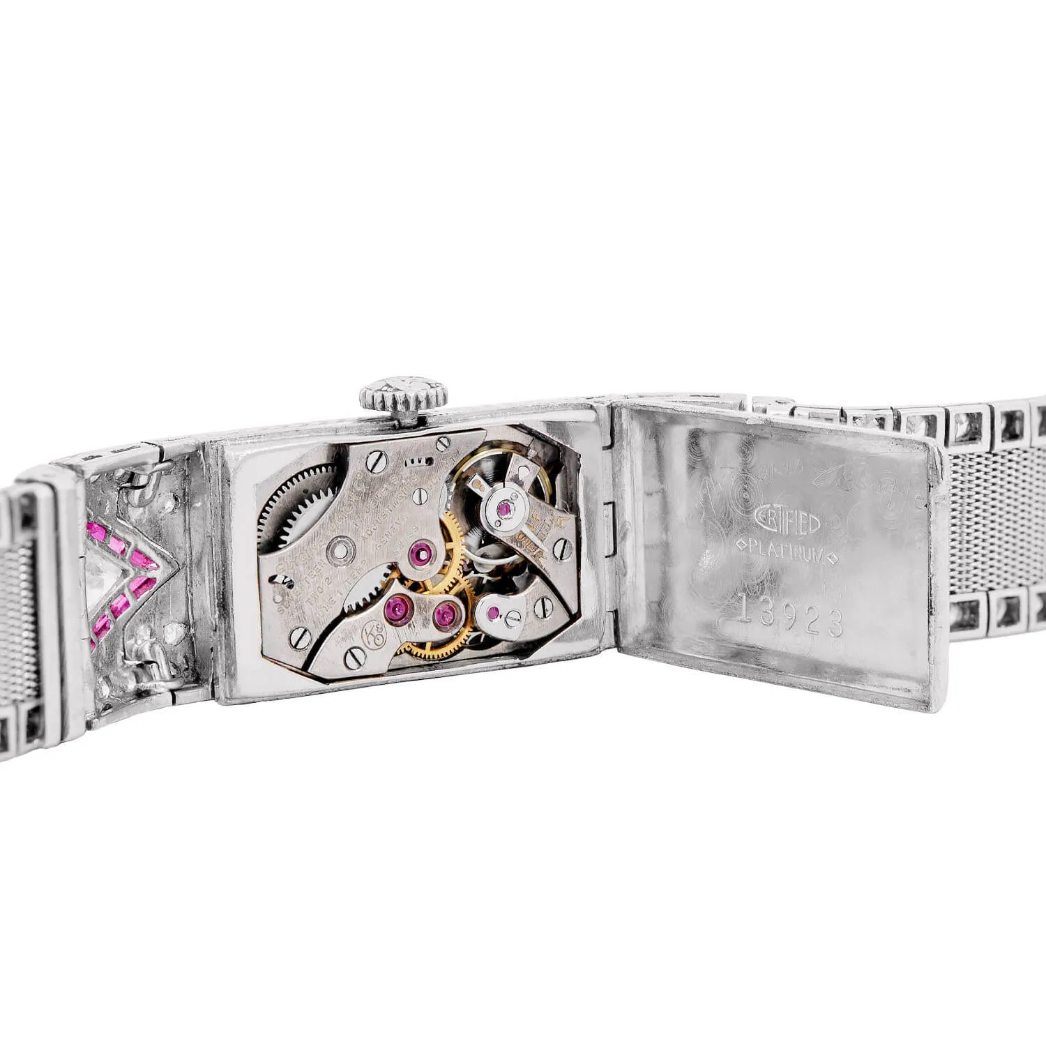 GLYCINE Art Deco Platinum Ruby & Diamond Watch 2.50ctw