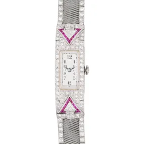 GLYCINE Art Deco Platinum Ruby & Diamond Watch 2.50ctw