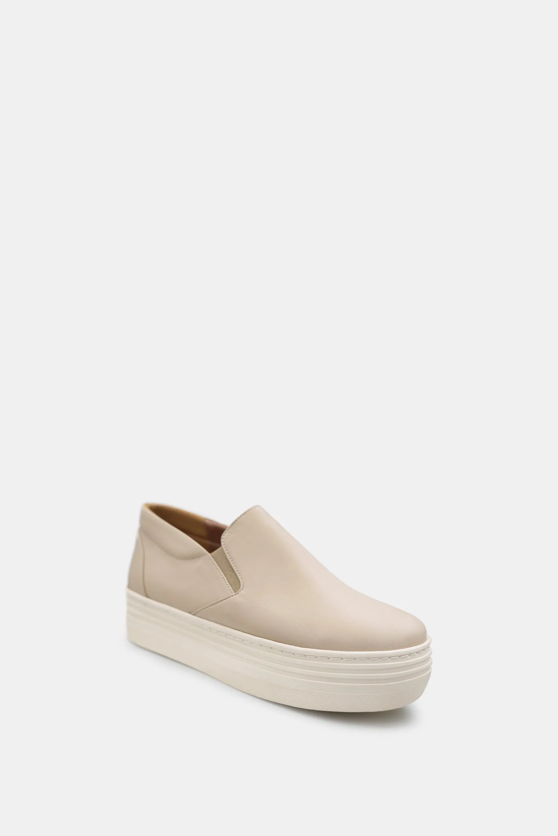 Handmade Leather Platform Sneakers, Beige