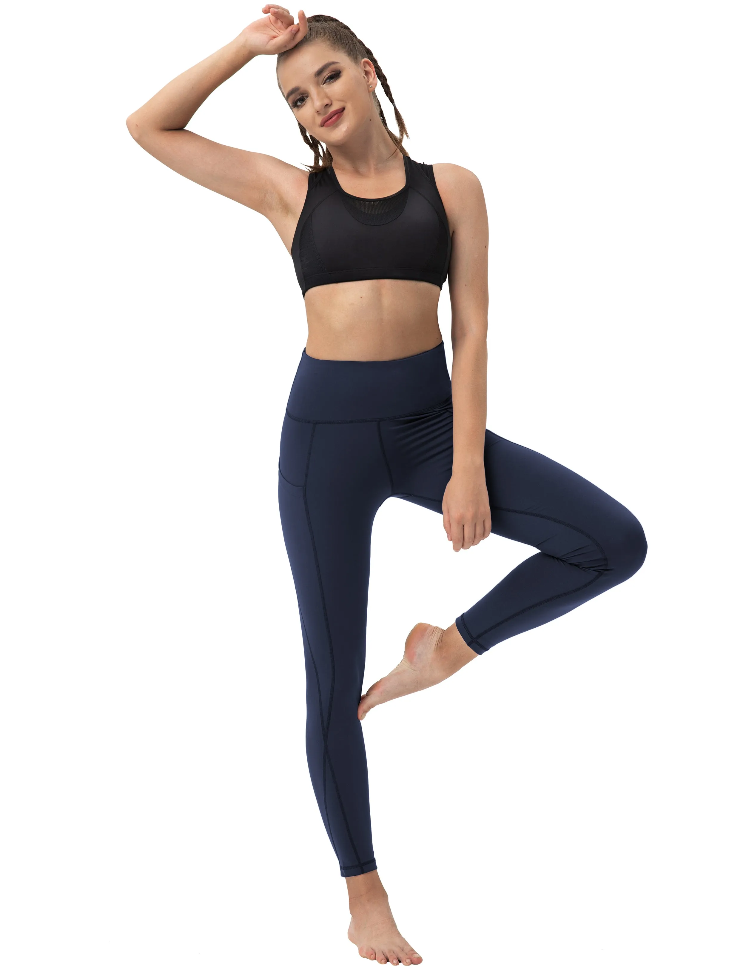 High Waist Side Pockets Yoga Pants darknavy