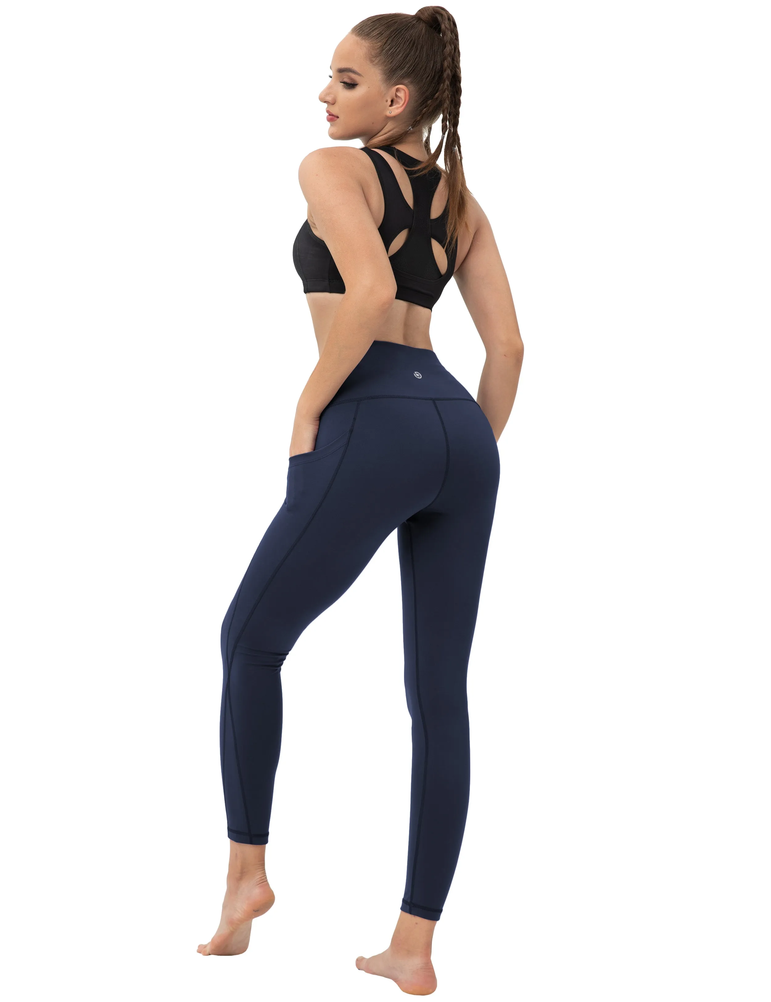 High Waist Side Pockets Yoga Pants darknavy