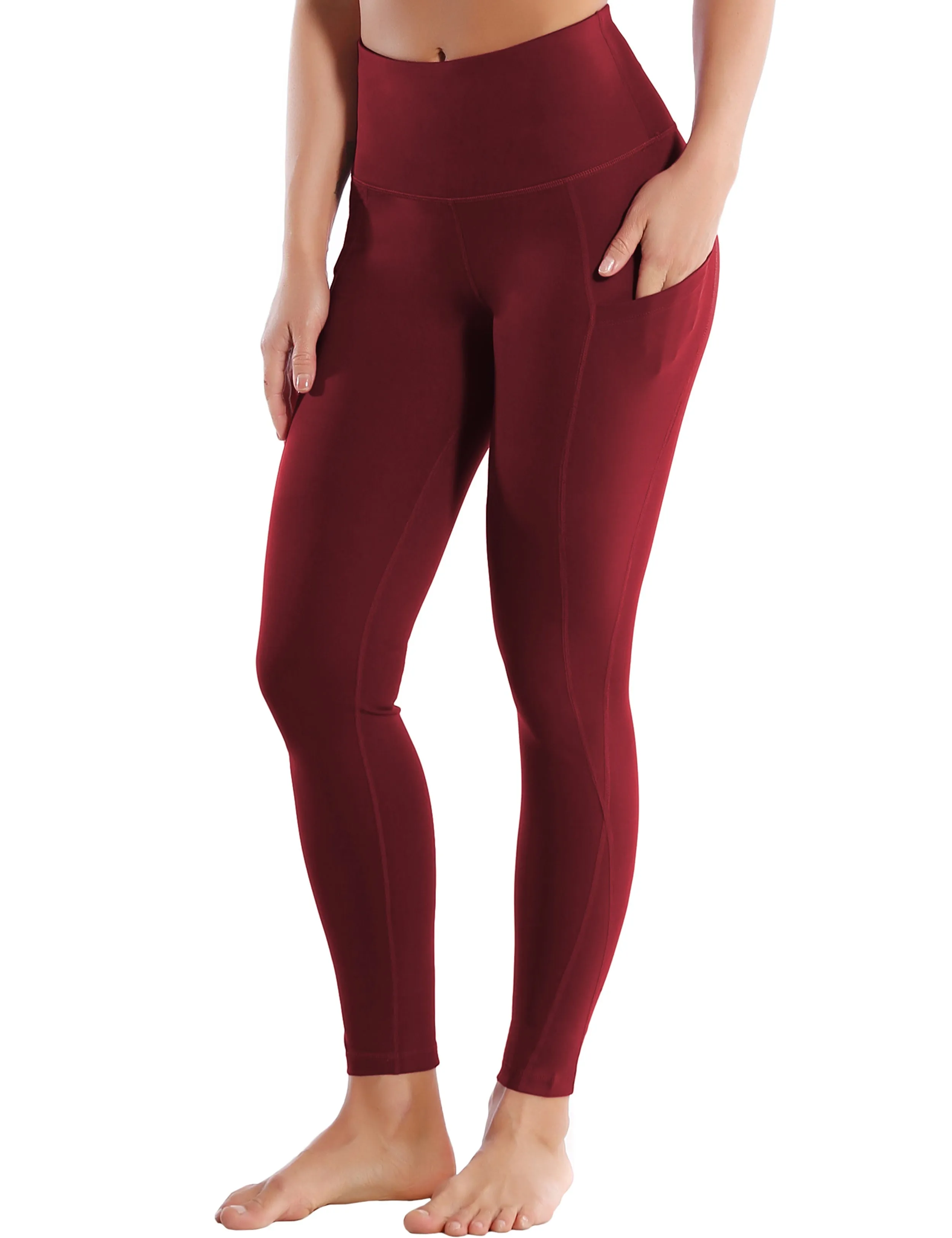 High Waist Side Pockets yogastudio Pants cherryred_yogastudio