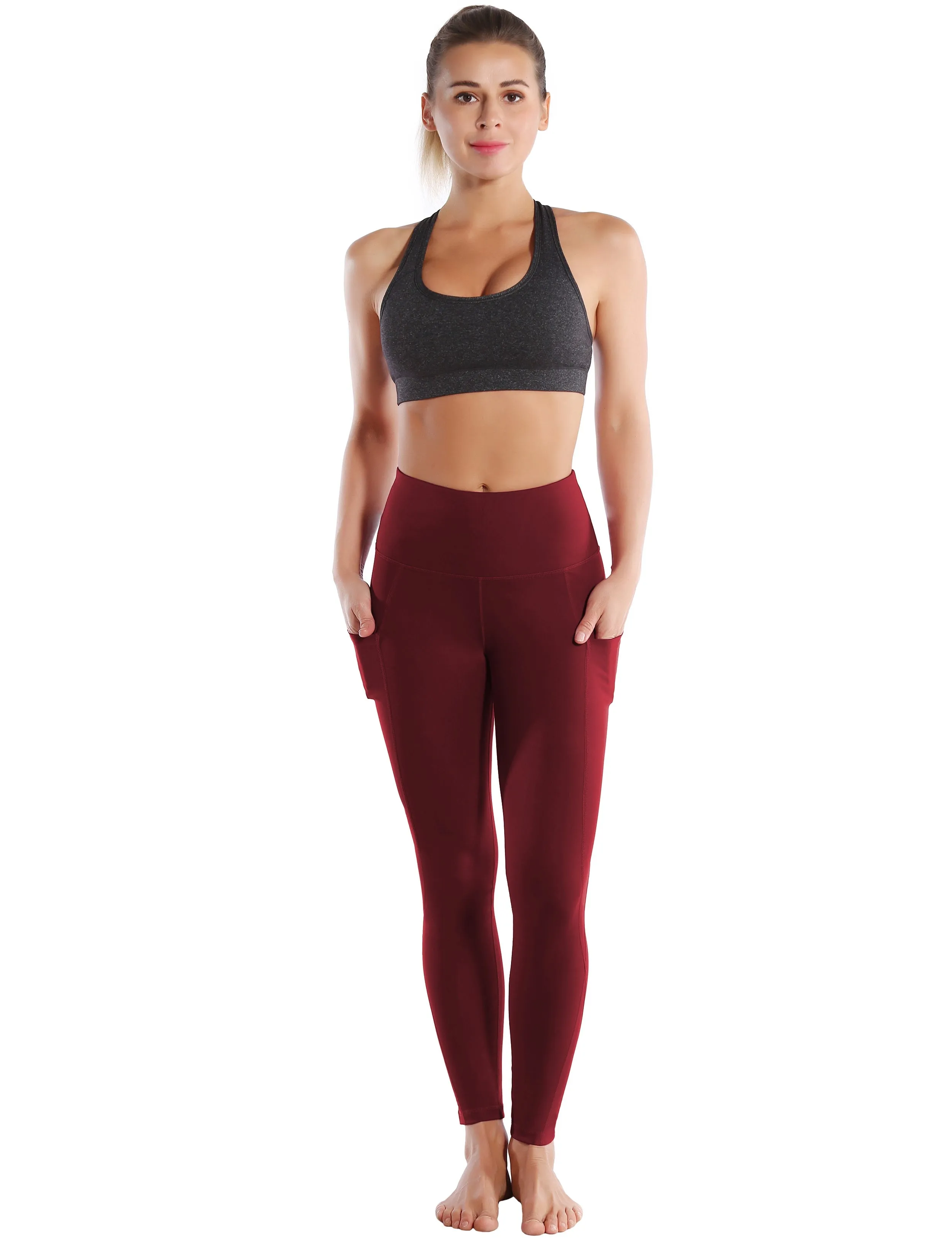 High Waist Side Pockets yogastudio Pants cherryred_yogastudio