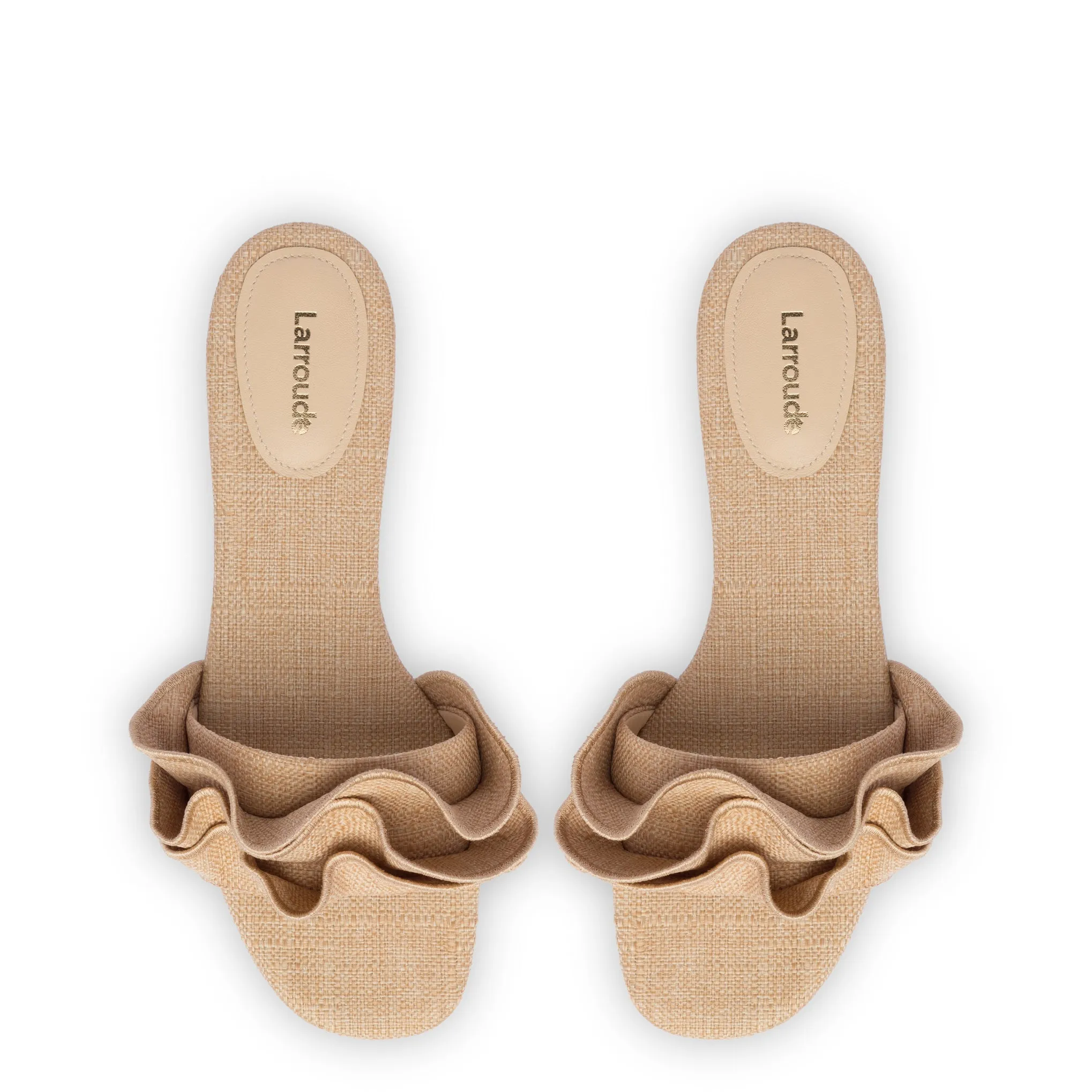 Ivy Ruffle Flat Mule In Beige Raffia