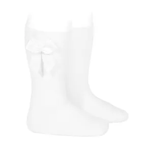 Knee-high socks with grossgrain side bow WHITE