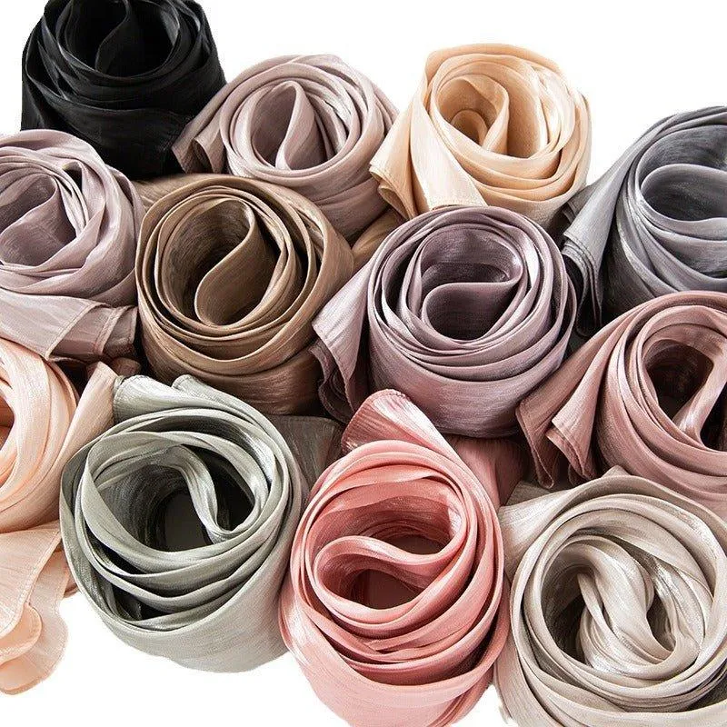 MH051 Solid Color Thin Plain Satin Long Hijab