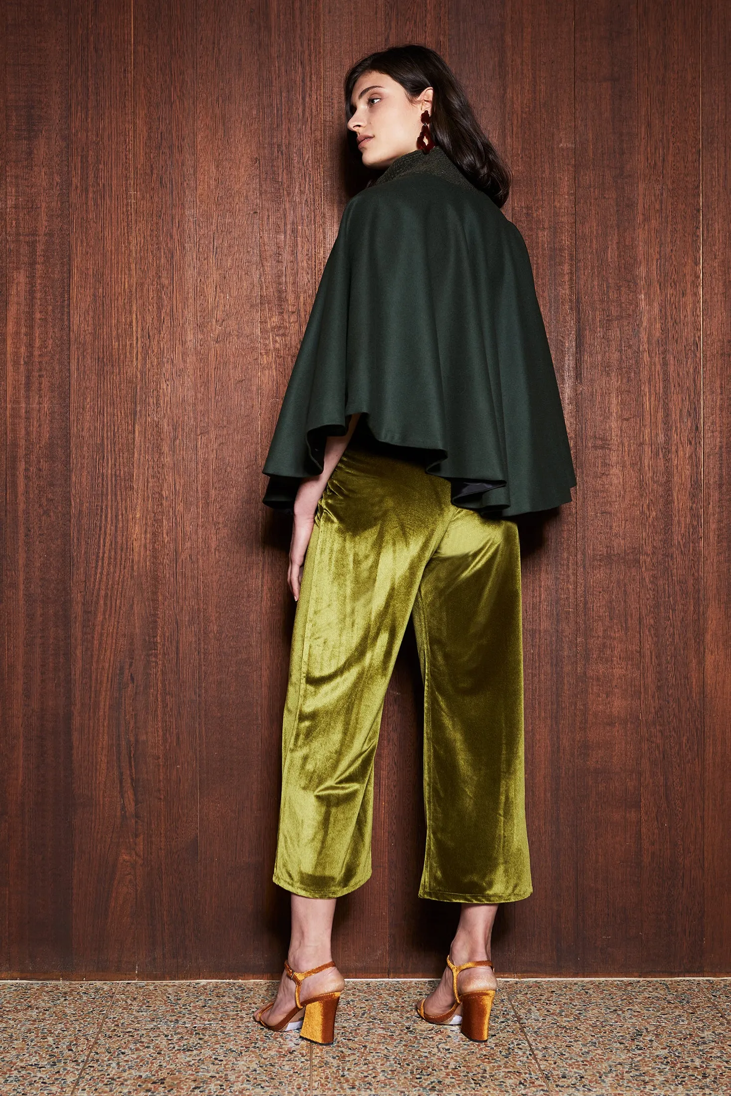 MOSS CULOTTES [ Green Chartreuse Velvet, Wide Leg Pants ]