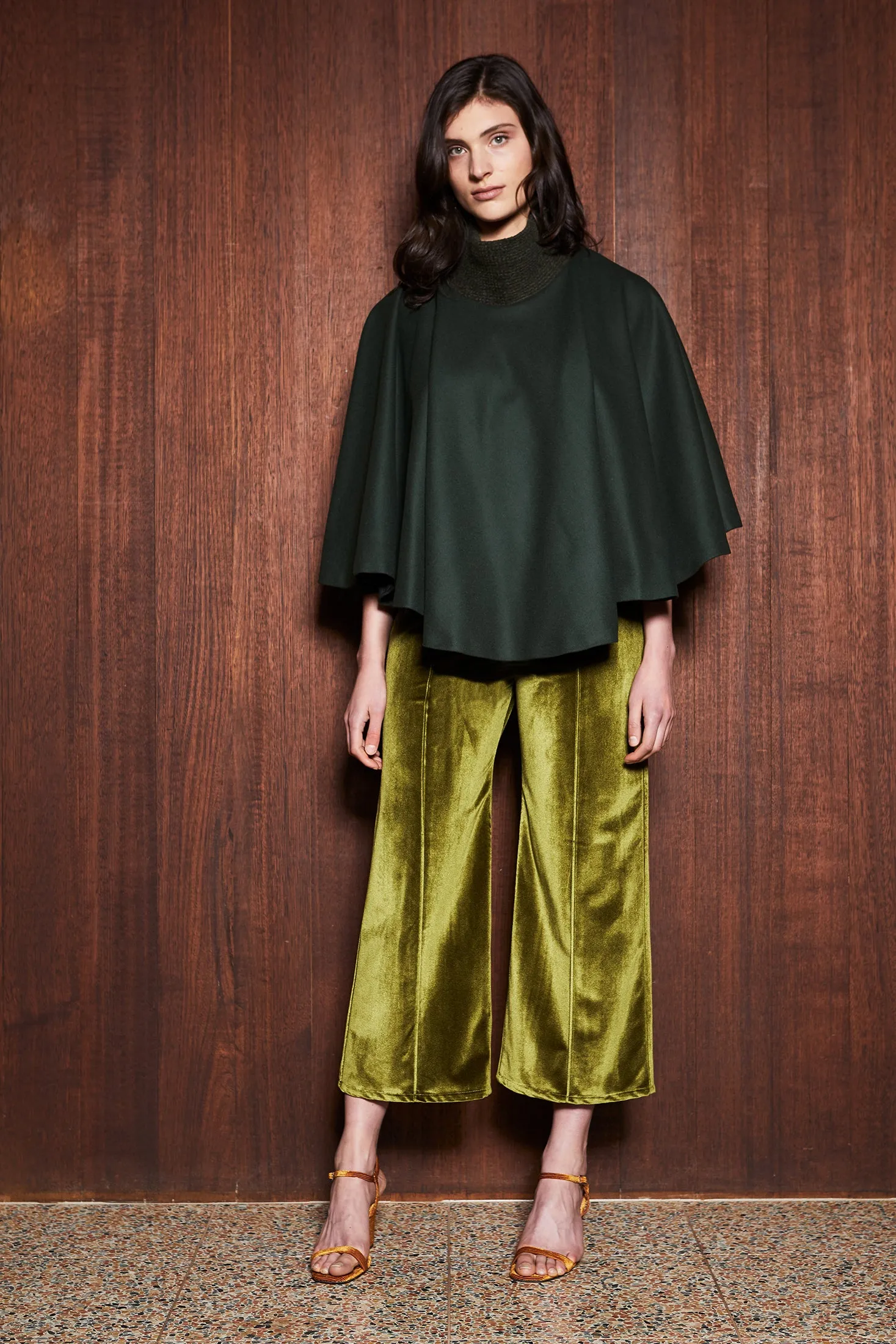 MOSS CULOTTES [ Green Chartreuse Velvet, Wide Leg Pants ]