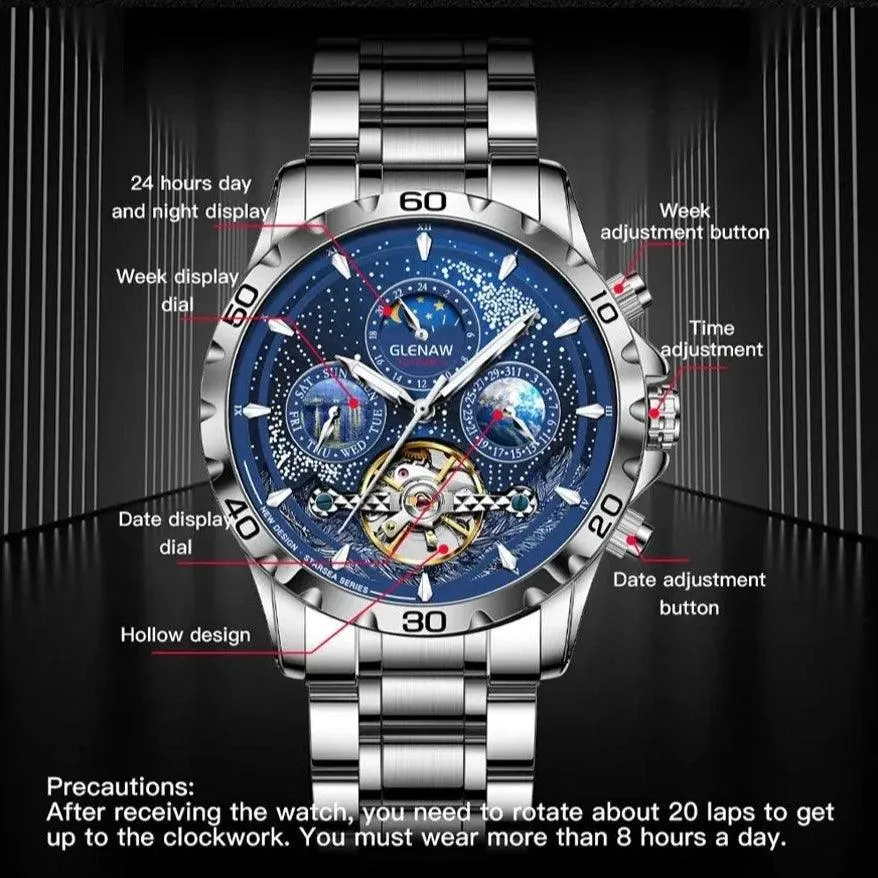 MSW8916 Men's Simple Watch - Starry Sky Moon Phase Mechanical Watches