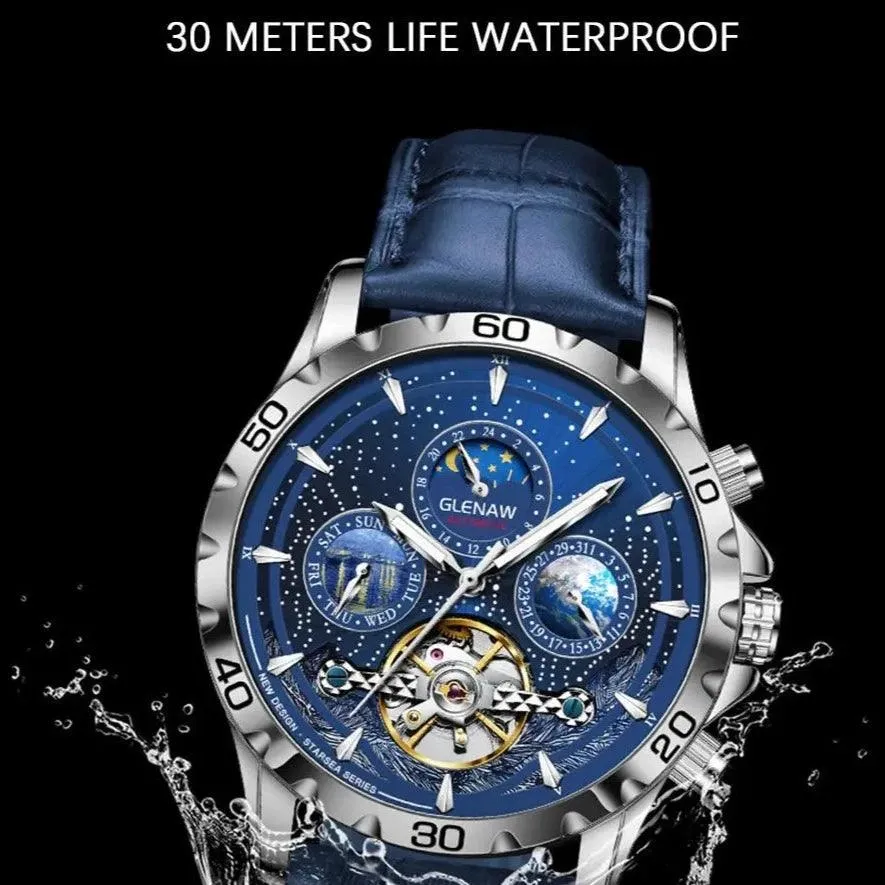 MSW8916 Men's Simple Watch - Starry Sky Moon Phase Mechanical Watches