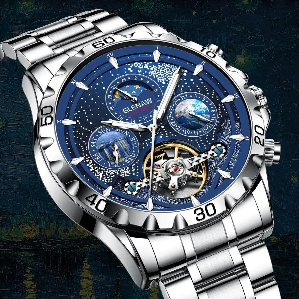 MSW8916 Men's Simple Watch - Starry Sky Moon Phase Mechanical Watches