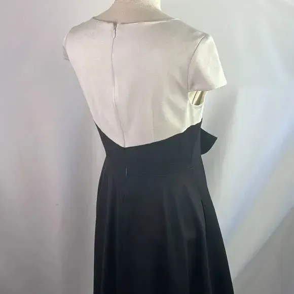 Paula Ka Black Ivory Bow Front Cap Sleeve