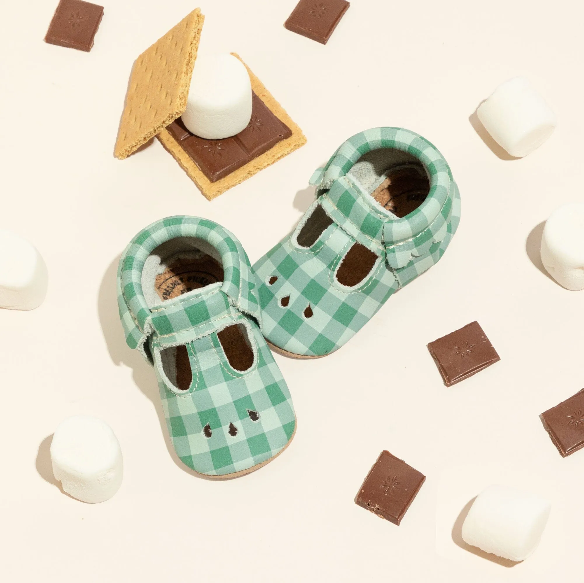 Pine Gingham Mary Jane Baby Shoe