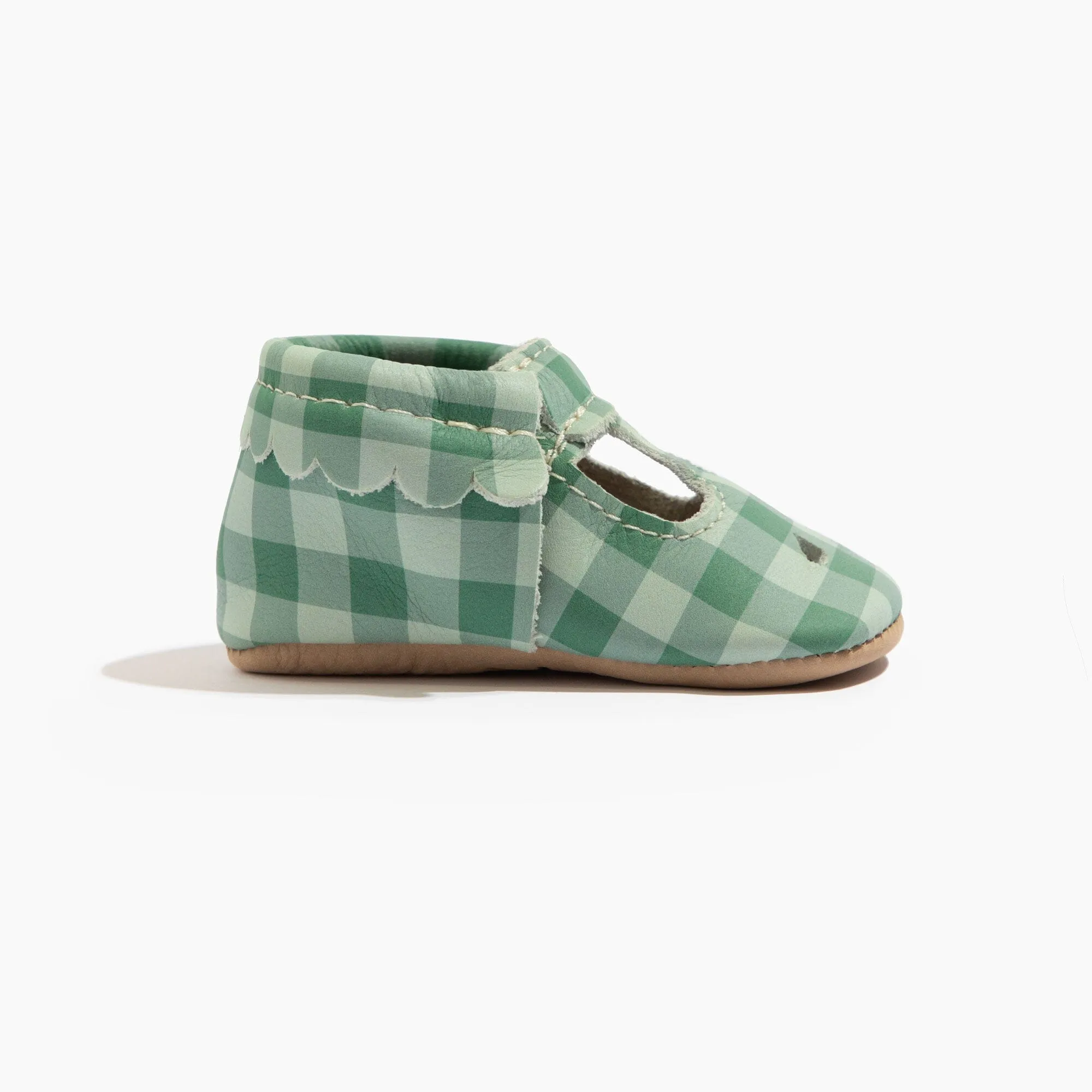 Pine Gingham Mary Jane Baby Shoe