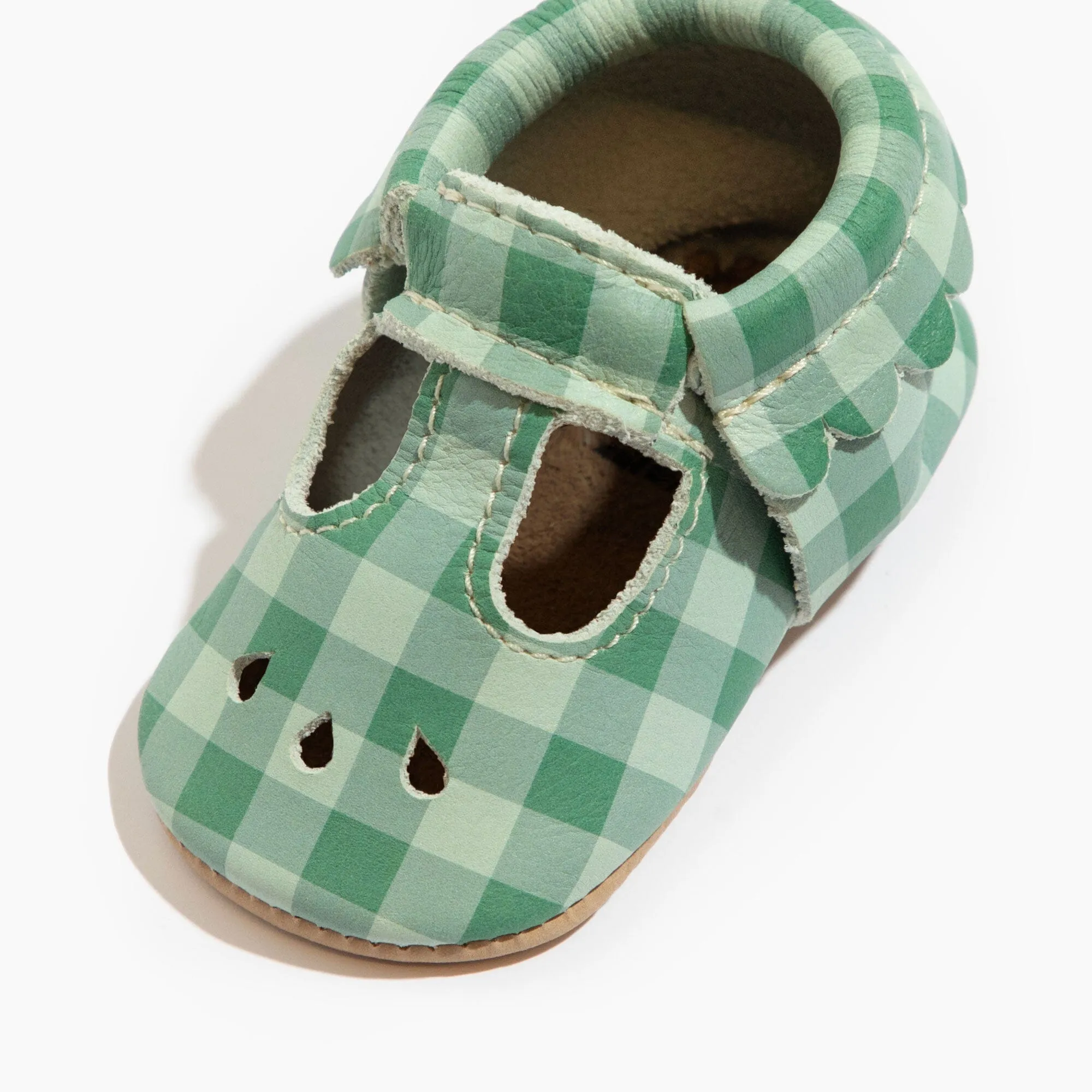 Pine Gingham Mary Jane Baby Shoe