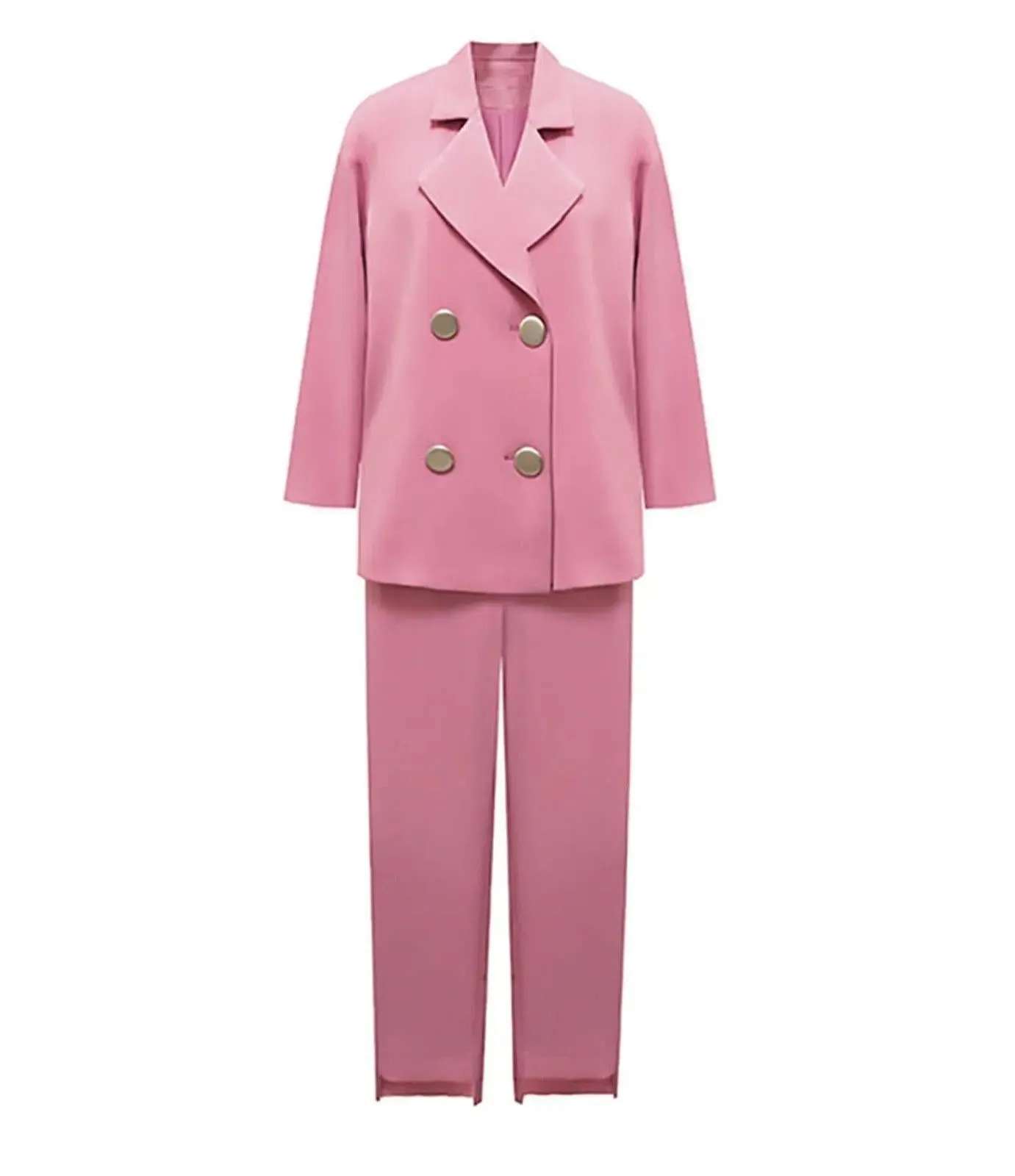 Pink Double Breasted Notch Collar Blazer & Crop Pants