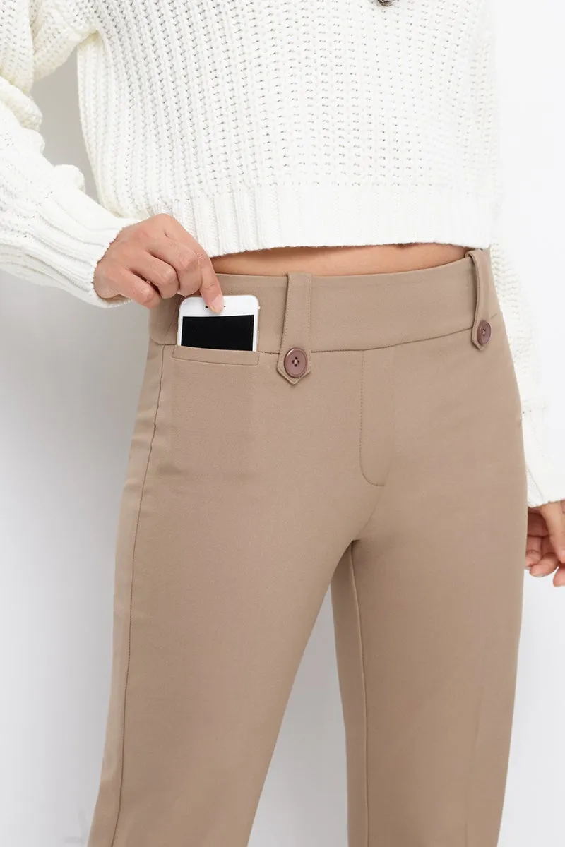 Pull-on Bootcut Trousers with Belt Loops & Tummy Control