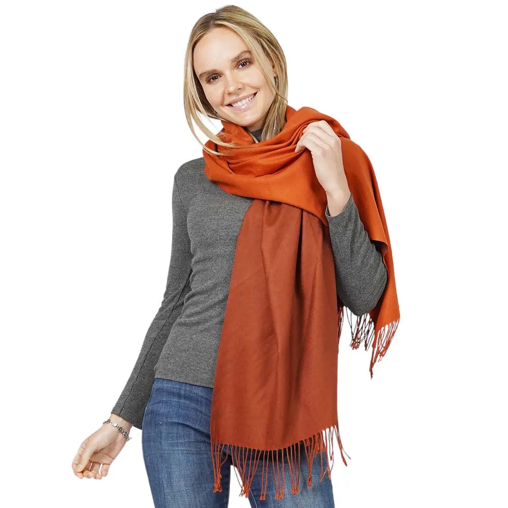 Reversible Solid Shawl Oblong Fringe Scarf