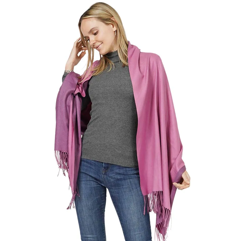 Reversible Solid Shawl Oblong Fringe Scarf