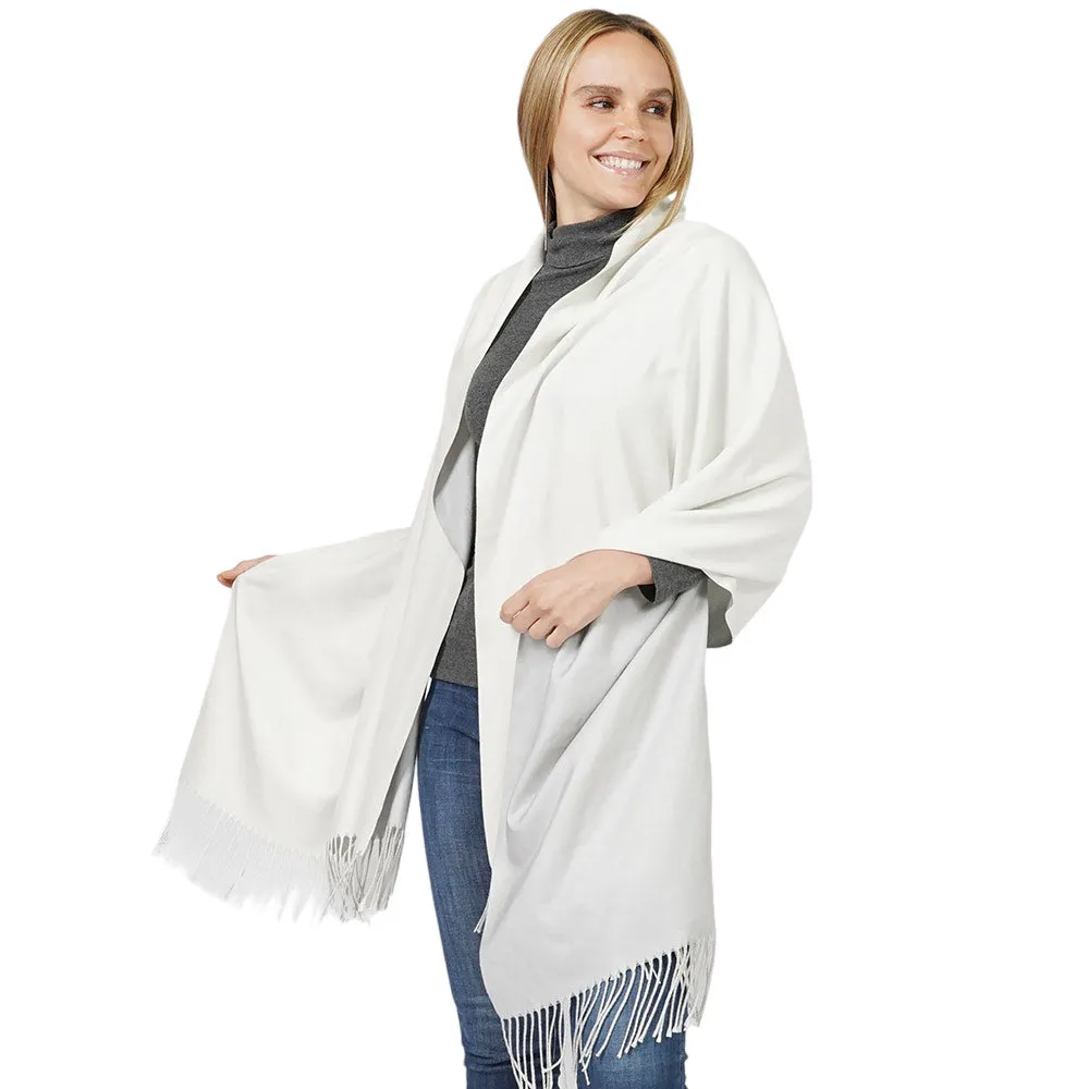 Reversible Solid Shawl Oblong Fringe Scarf