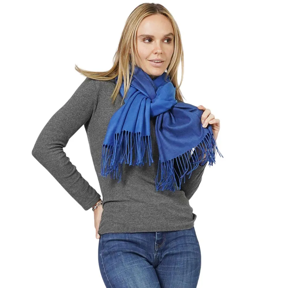 Reversible Solid Shawl Oblong Fringe Scarf